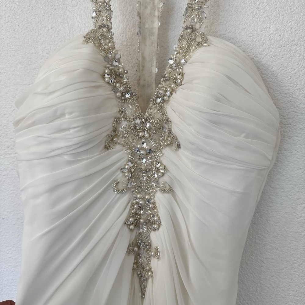 Maggie Sottero Couture White Beaded Halter Wedding Dress Small ALTERED!! - Picture 5 of 7